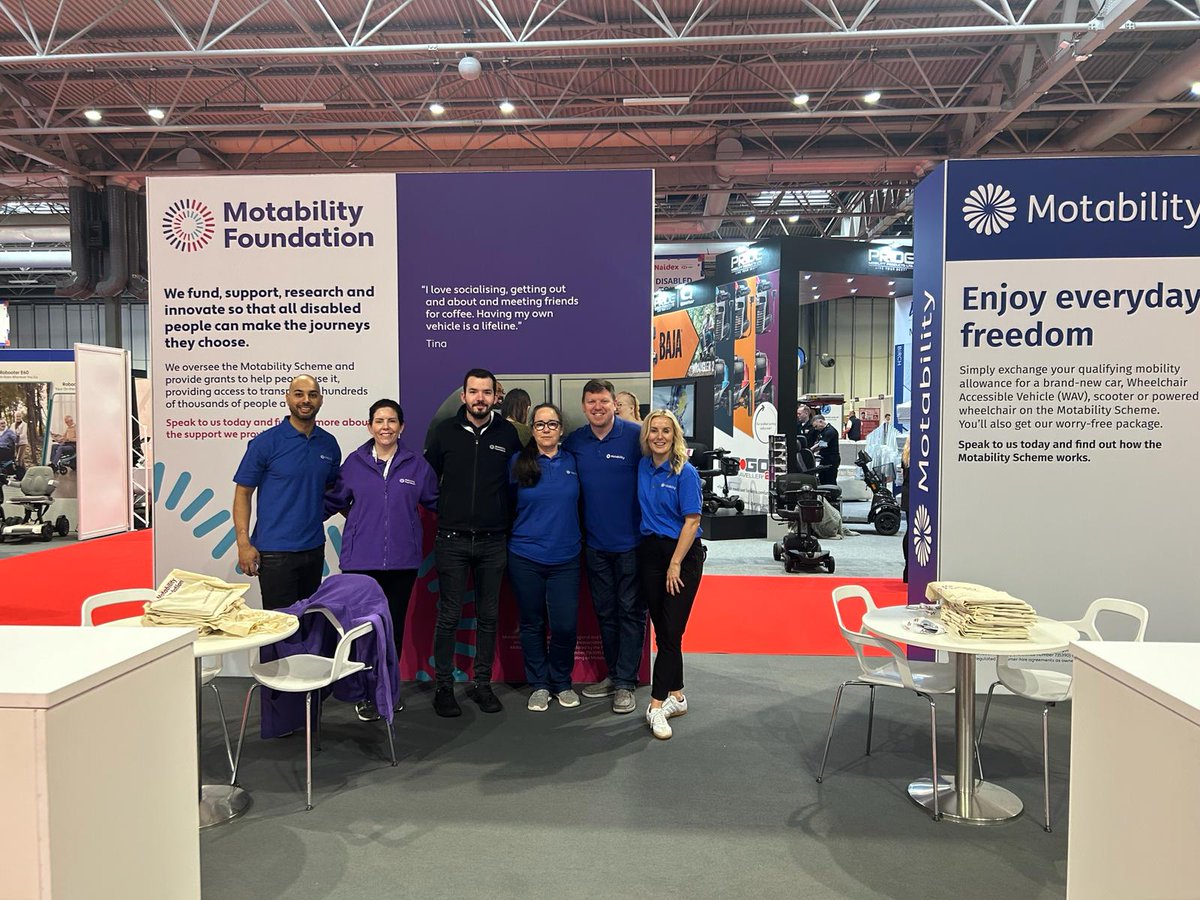 📣 We’re here at Naidex, with our colleagues from Motability Scheme, today and tomorrow! We’re excited to be back exhibiting @NaidexShow in Birmingham. Visit us on stand F140 to find out more about our charitable grants, Motability Scheme and to say hi 👋#Naidex #Exhibitions