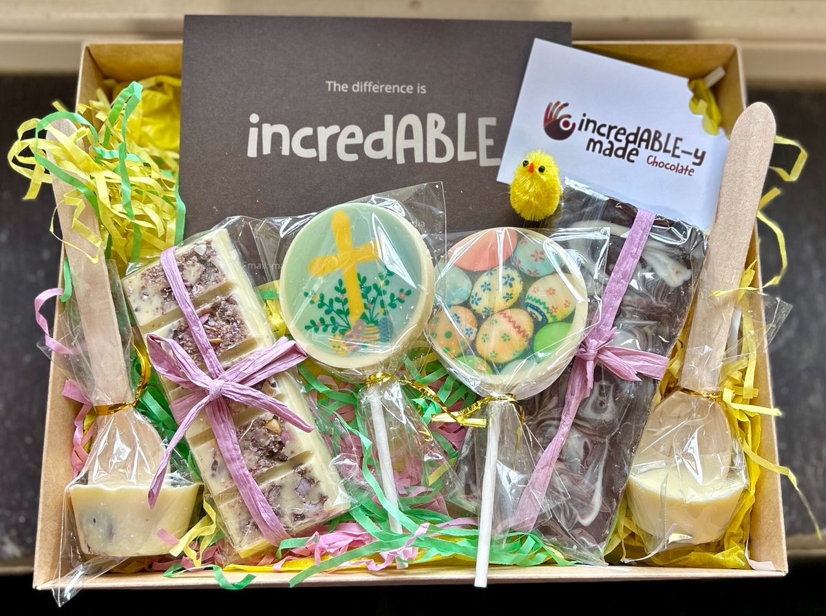 TOMORROW is the last date for posting incredABLE-y made's Easter themed luxury Belgian chocolate gift box 🐣

Hand-poured &amp; packaged with love by our fabulous team who just happen to have an intellectual/learning disability and/or autism. 

More info: instagram.com/p/C4feecVtu_j/
