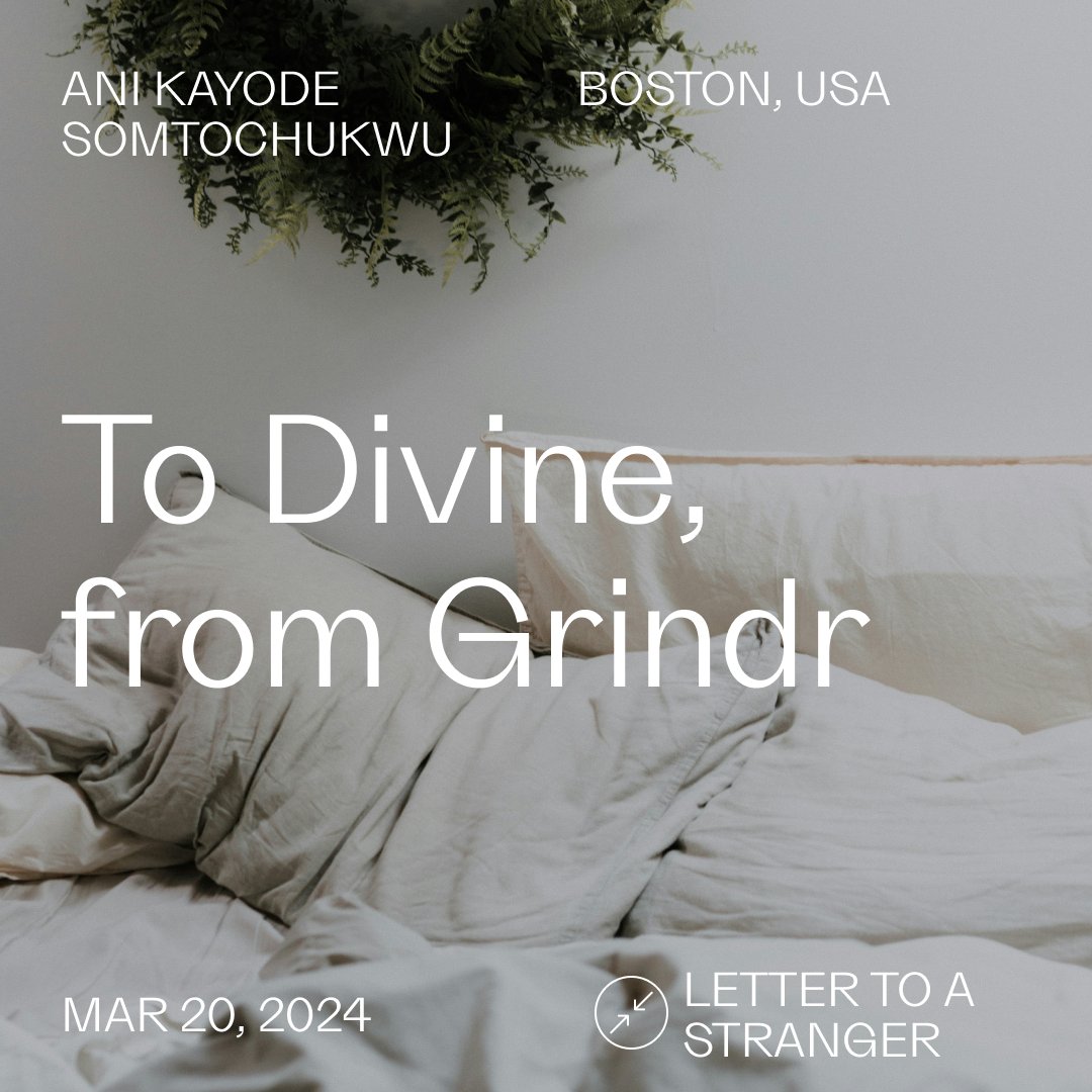 During a Grindr encounter in Boston, Nigerian writer @Ani_Kayode and his date, an American man of Nigerian heritage called Divine, discuss questions about what it means to envision a homeland, what it means to leave, and what it means to return: offassignment.com/articles/ani-k…