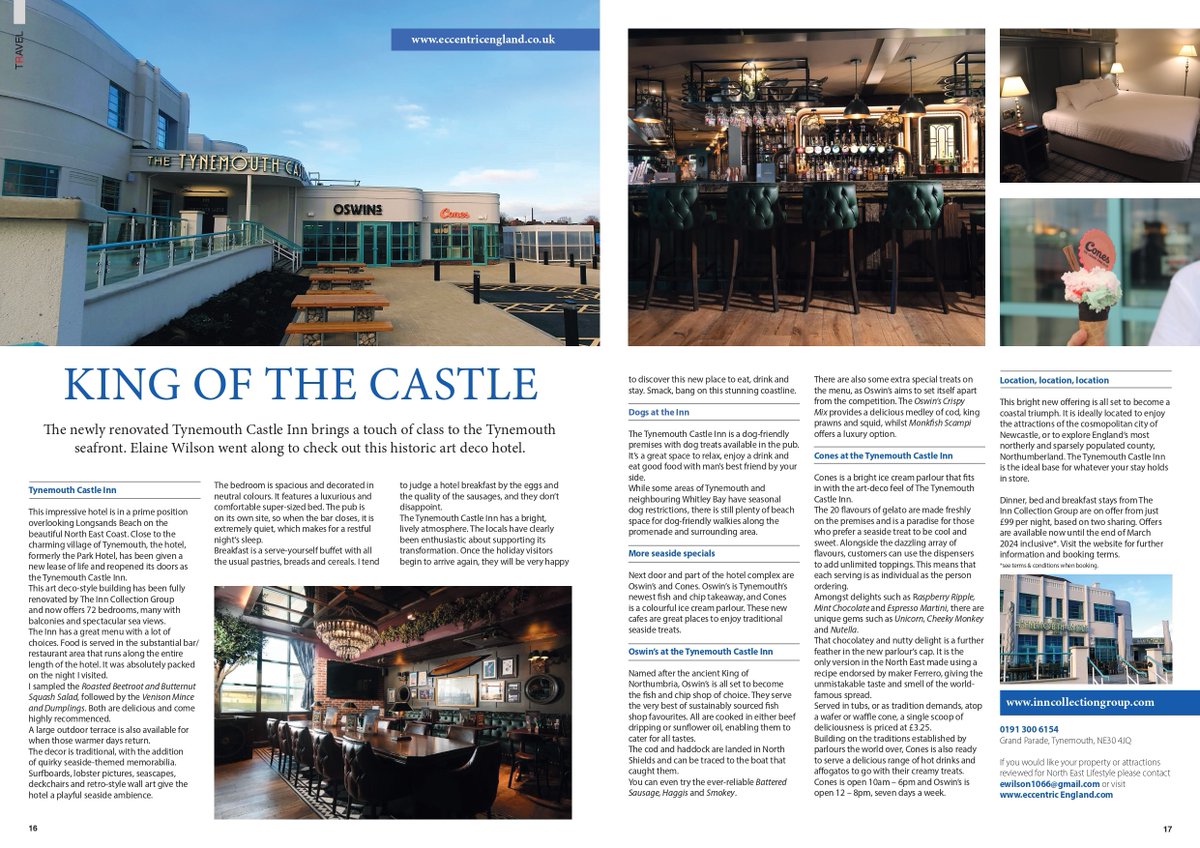 The new Tynemouth Castle Inn - a sparkling refurbishment of an iconic seaside art deco hotel in Tynemouth. Great views, food and accommodation with a new fish and chip offer and ice cream parlour Cones!  Read my review in North East Lifestyle this month. #NorthEast #tynemouth
