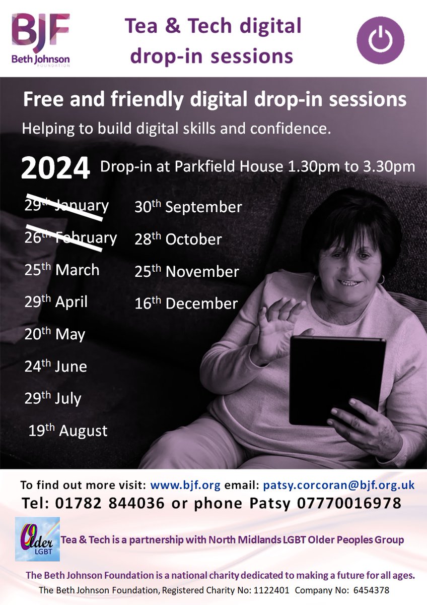 Next Monday we're hosting our next Tea & Tech Session of 2024, for people 50+. Providing a warm, welcoming, space for people to chat over a brew and biscuit. Our staff and volunteers are on hand to support your digital needs, from emails to social media, Google and more.👇