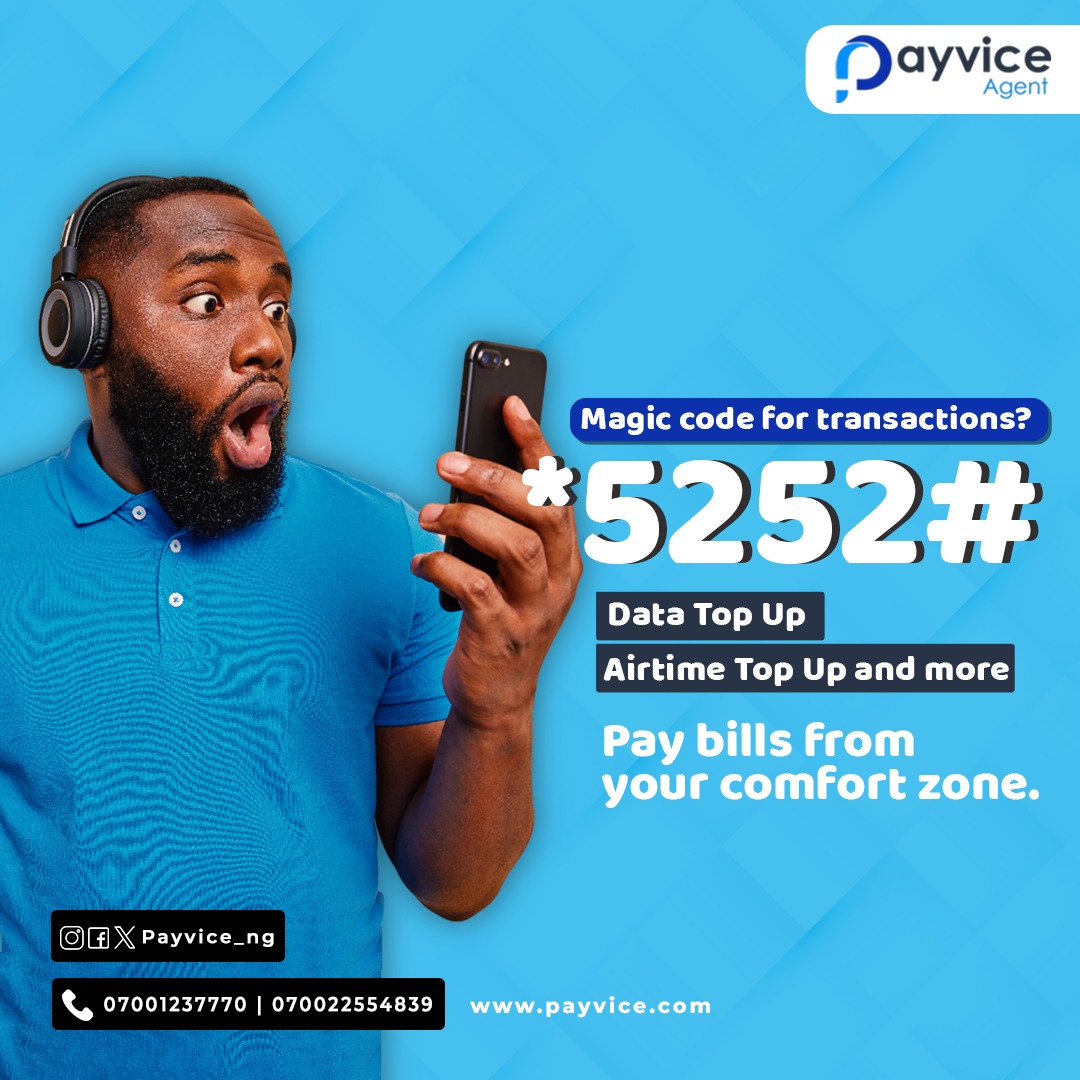 Unlock the Magic code: Dial *5252# for seamless transactions! 

From Data Top Up to Airtime Top Up and beyond, manage your payments effortlessly. Pay bills hassle-free from the comfort of your own space.

#BillsPayments 
#MagicCode
#Payvicepaddi