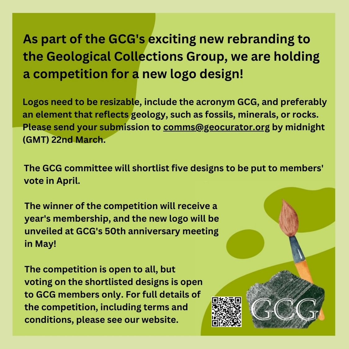 Be a part of GCG history and design our new logo!

🚨 #Competition closes Friday 22-Mar 🚨

The winner will receive a year’s membership and the new logo will be unveiled at our 50th anniversary event in May 🥳

#Rock #Mineral #Fossil

app.box.com/s/wf675z26g6h6…