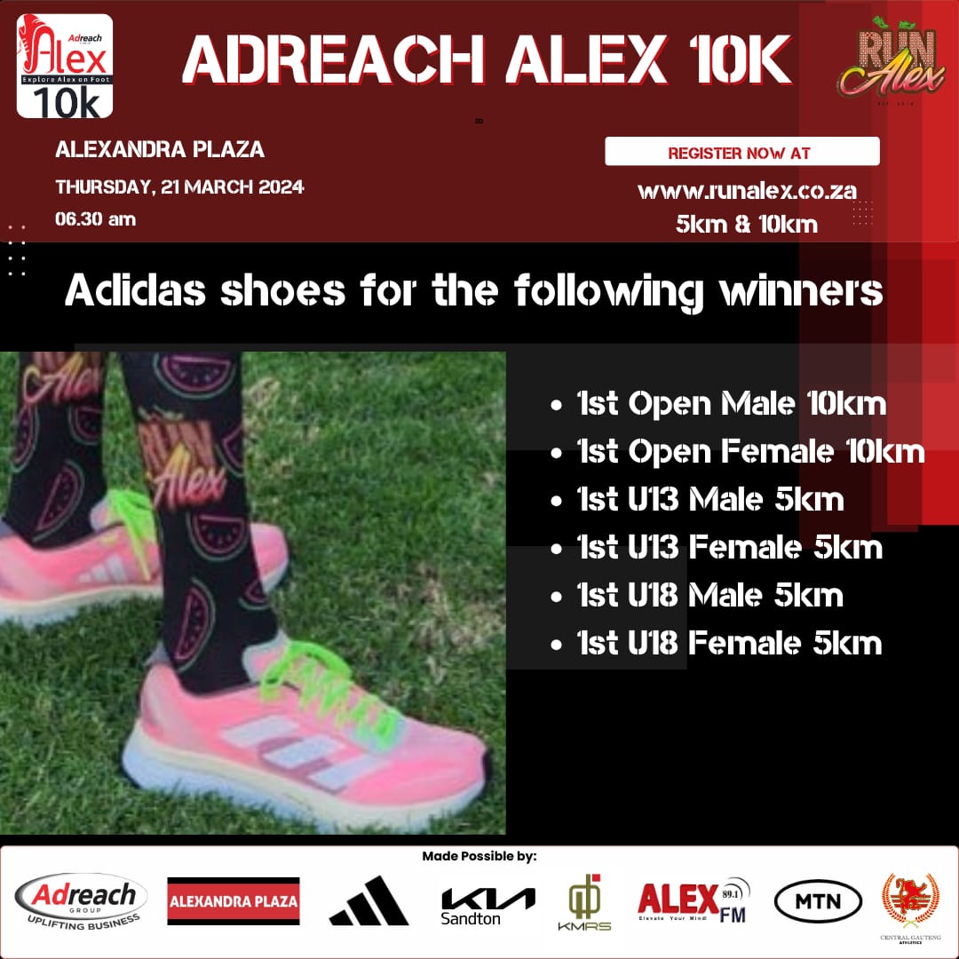 Your next run, post the Adreach Alex 10k, might be in new adidas shoes.

#AdreachAlex10k
#RunAlexAC
#RunAlex 
#adidasrunning
#Watermelongang 
#Explorealexonfoot