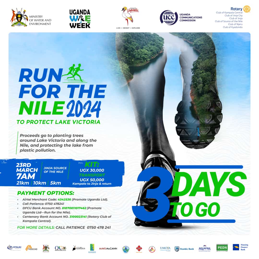 the_nile_run's tweet photo. Get ready to lace up! Just 3 days left until the Run for the Nile in Jinja. Secure your spot and grab your vest while they're still available. Let's make strides for a cleaner Nile! 👟🌳 #NileRun #Clearwater https://t.co/daZ9h1F9zx
