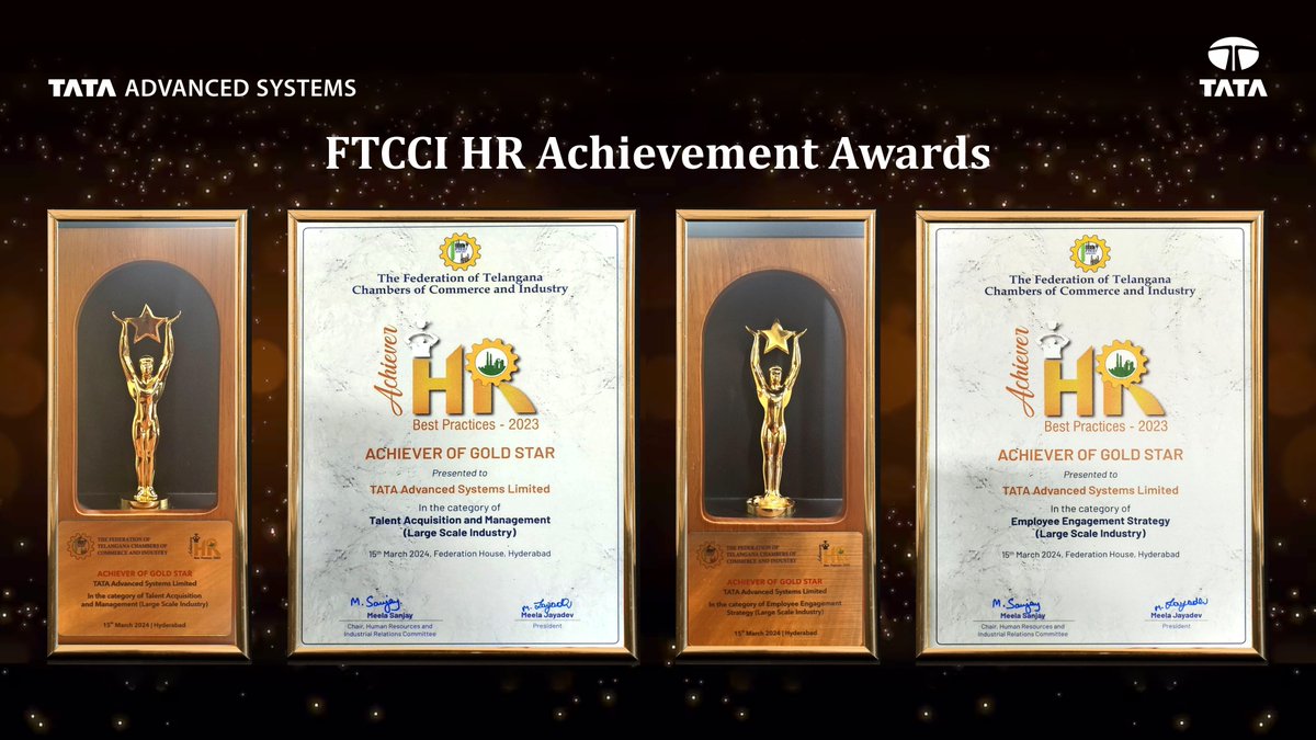 #TASL has been recognised at the esteemed #FTCCIHRAchieversAwards2023 clinching top honours for Best in Employee Engagement and Champion in Talent Acquisition and Management, within the Large Industry segment, at the recently held awards ceremony in Hyderabad. #BestHRpractises