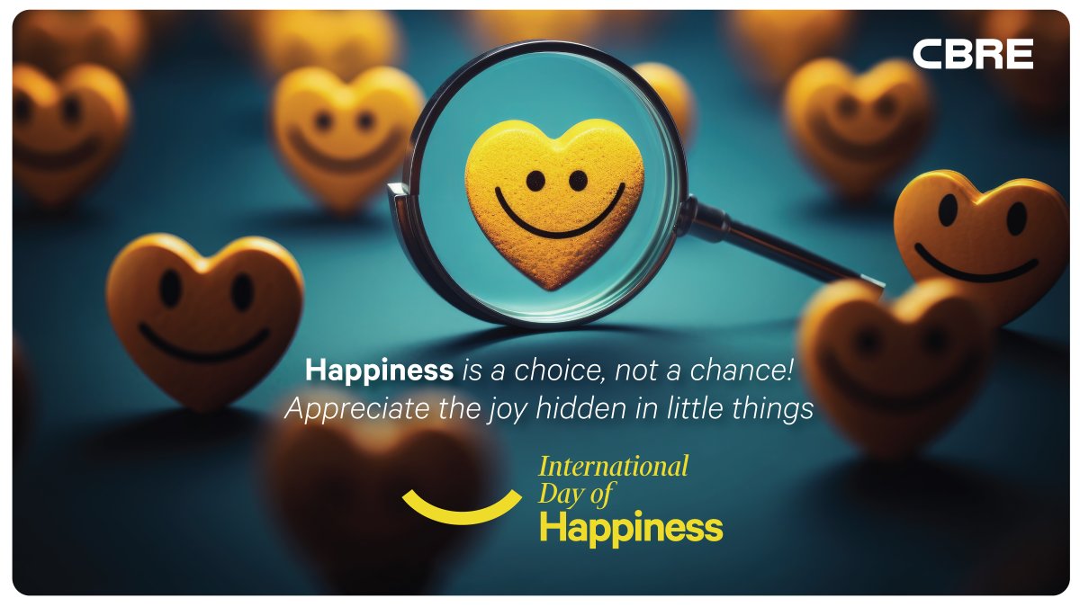 CBRE_India's tweet photo. Happiness is more than just a feeling; it's a workplace choice! So, on this #InternationalDayofHappiness, let's take time to appreciate the small wonders around us.
#CBREIndia #CBREJourney #ChooseHappiness #WorkplaceWellbeing #PositiveTransformations #FosteringBelonging https://t.co/zAjX7sPhqh