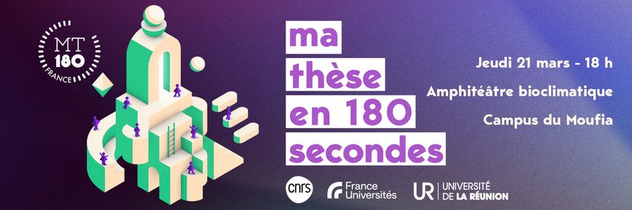 📢 Demain, jeudi 21 mars à 18h, venez encourager les doctorant.e.s #MT180 de @Univ_Reunion ! + d'infos ➡ recherche.univ-reunion.fr/mediation-scie… @FranceUniv @CNRS @reunionla1ere