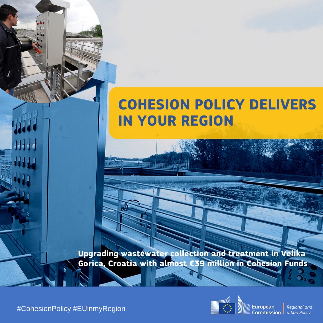 Thanks to #CohesionPolicy, wastewater upgrades are taking place in Velika Gorica🇭🇷 A €38 million project that will put an end to untreated wastewater being discharged into a nearby local river This will improve significantly the locals quality of life 🇪🇺 ec.europa.eu/regional_polic…