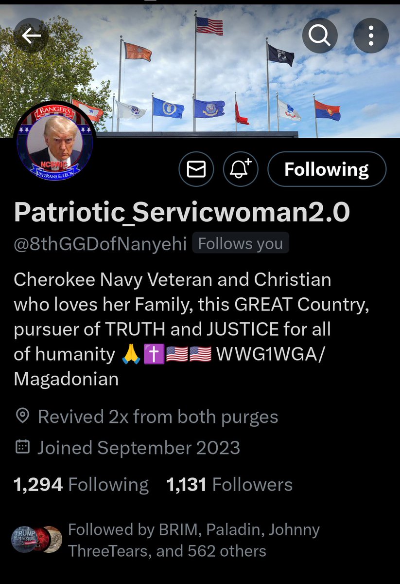 Hey 🇺🇸 America help push this Navy Veteran to 1500 followers. This ✝️ Christian Veteran who Loves her Family and Country needs our help. Patriotic_Servicwoman2.0 @8thGGDofNanyehi is a True 🇺🇸 American Cherokee Navy Veteran. Truth and Justice/ WWG1WGA #RangersVetsAndLEOs…