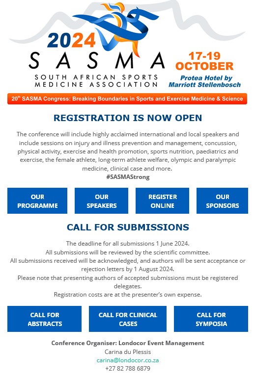 Registration is open for our upcoming conference! Join us and let's make this conference one to remember! Call for submissions is open until 1 June, 2024! Our expert panel awaits. Acceptance notifications by August 1, 2024. Don't miss out! Register Now! sasma2024.co.za