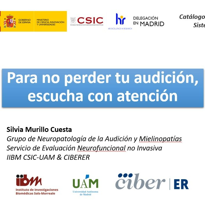 !Seguimos difundiendo ciencia desde el grupo <a href="/HearingMadrid/">Neuropathology of Hearing and Myelinopathies Group</a> y el servicio <a href="/ENNI_IIBM_CSIC/">Servicio Enni</a>, gracias a la iniciativa de <a href="/DLGMA_CSIC/">Delegación Institucional del CSIC en Madrid</a>! Ayer, conferencia "Para cuidar tu audición, escucha con atención" en el
<a href="/iescondeorgaz/">IES Conde de Orgaz</a> de Madrid.

<a href="/educacmadrid/">Educación▪️Comunidad de Madrid</a>