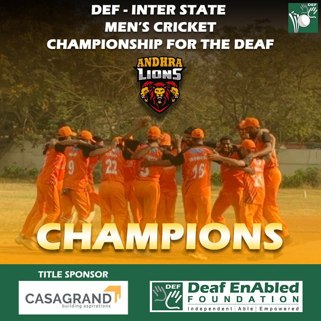 The roar is as loud as the applause as the Andhra Lions emerged as the ultimate champions! Congratulations for the exemplary performance 👏 #DeafEnabledFoundation #men #andhralion #championship #cricket