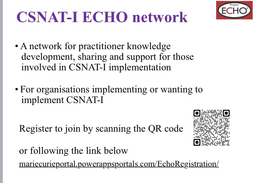 Looking forward to the first session of the CSNAT-I Project Echo tomorrow afternoon. A fantastic opportunity to consolidate learning about implementation in practice and share experiences. Register for forthcoming sessions.