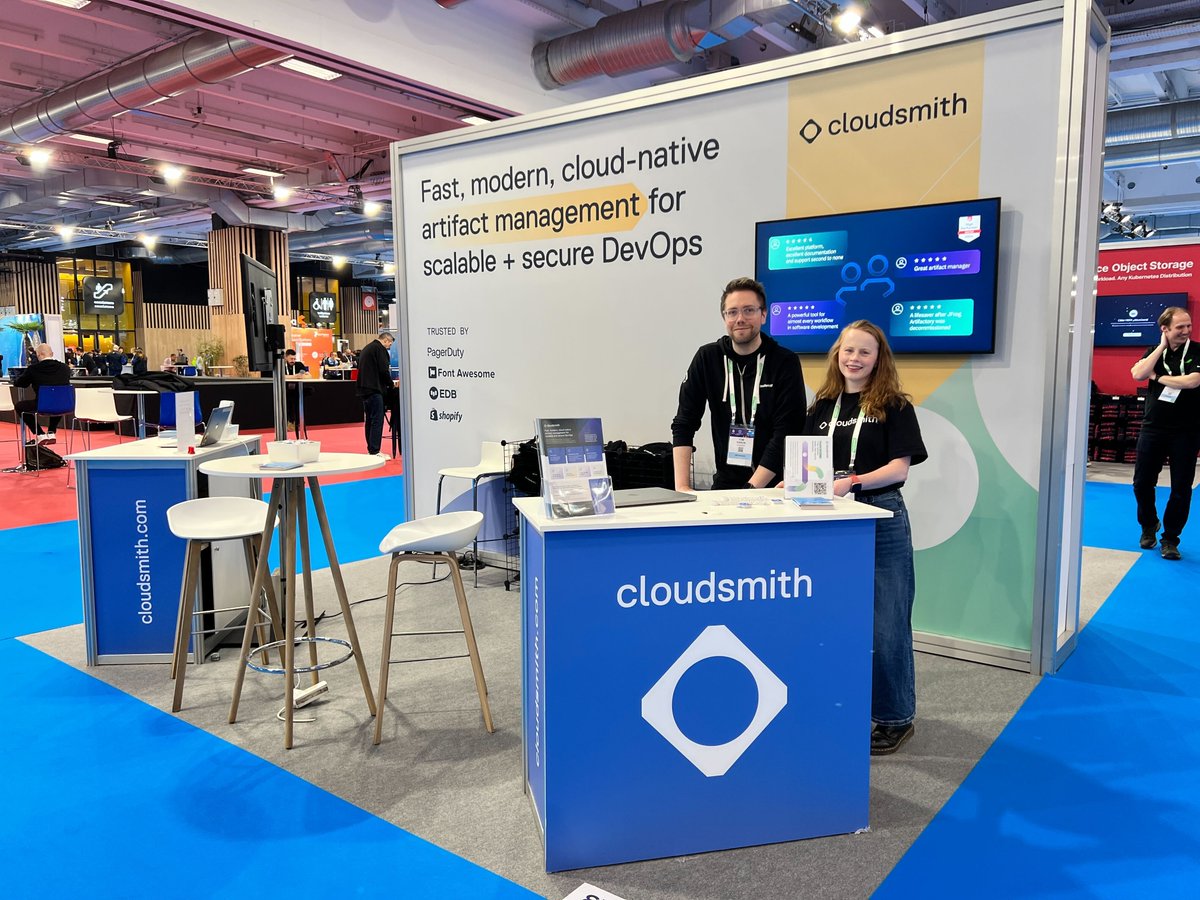 Our friendly Cloudsmithers are on site at @KubeCon_ in Paris ready to meet you! Stop by our booth across from catering to grab yourself some swag & talk all things artifact management. #kubeconeu #kubecon #kubeconparis