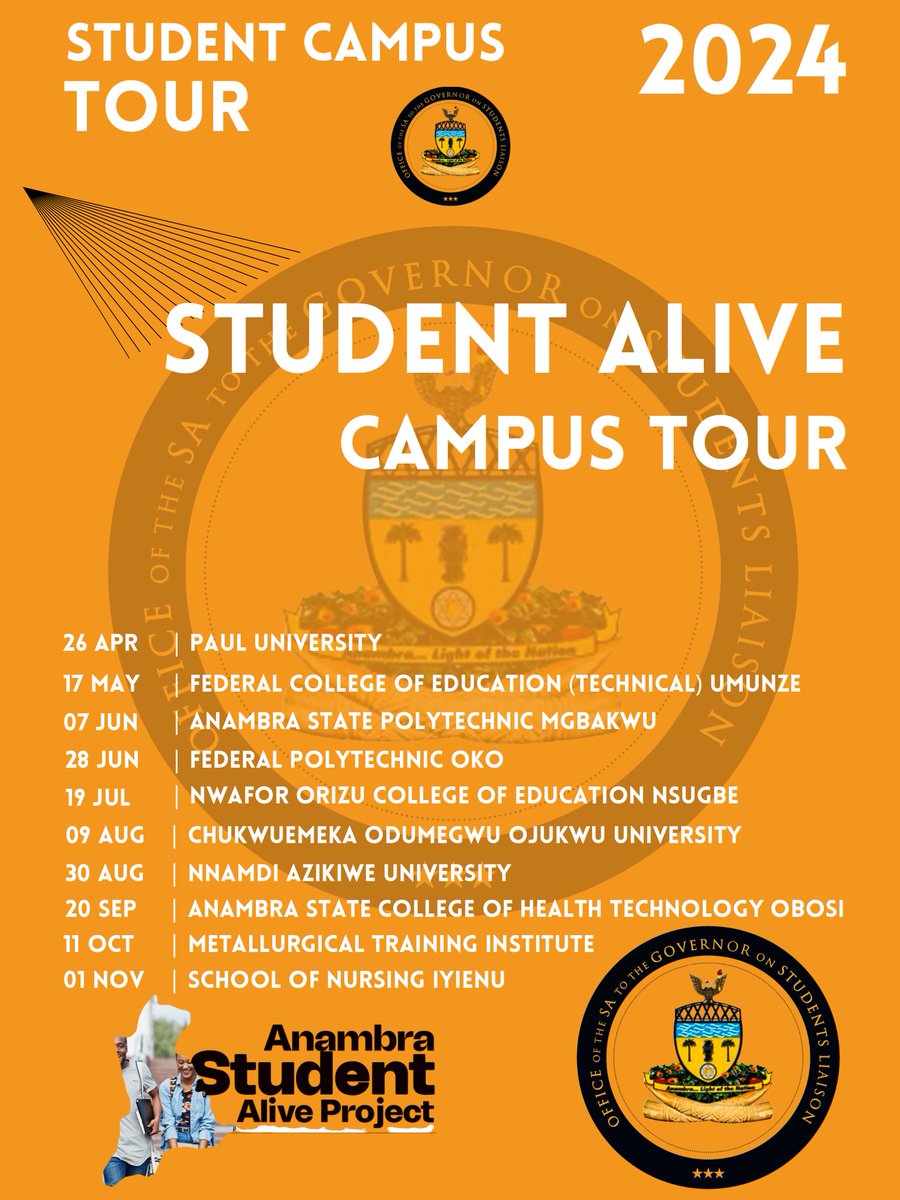 Bsoludo's tweet image. On the Mandate to engage the Anambra Student Community, the state student liaison office has put together the dates for the Student Campus Tour 
#AnambraStudentAlive Project
#SolutionisHere