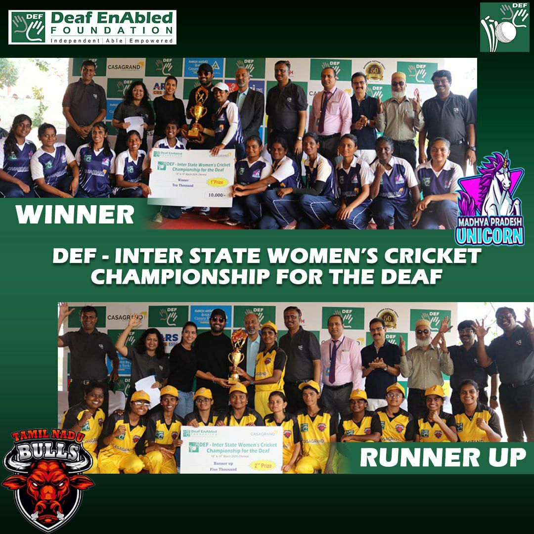 Women Players knocked it out the grounds with their ferocious performances! The title holders Madhya Pradesh Unicorn and the runners up Tamil Nadu Bulls, now to lift up the inevitable triumph! #deafenabledfoundation #women #cricket #Champions