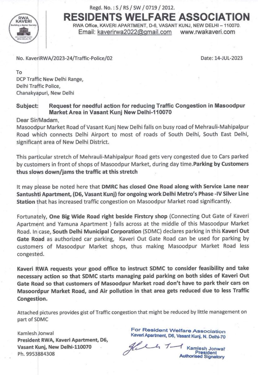 kjonwal1's tweet image. महोदया,
Friday Market Road पर MCD authorised Parking घोषित कर Vasant Kunj  Traffic congestion को कम किया जा सकता है, 
ताकि वाहनों को मसूदपुर बाजार में महरौली-महिपालपुर रोड पर पार्क न करना पड़े। #SolutionForPollution

@dtptraffic
 @mcd_delhi
@dcsouthzone
@dmnewdelhi
@CPCB_OFFICIAL
