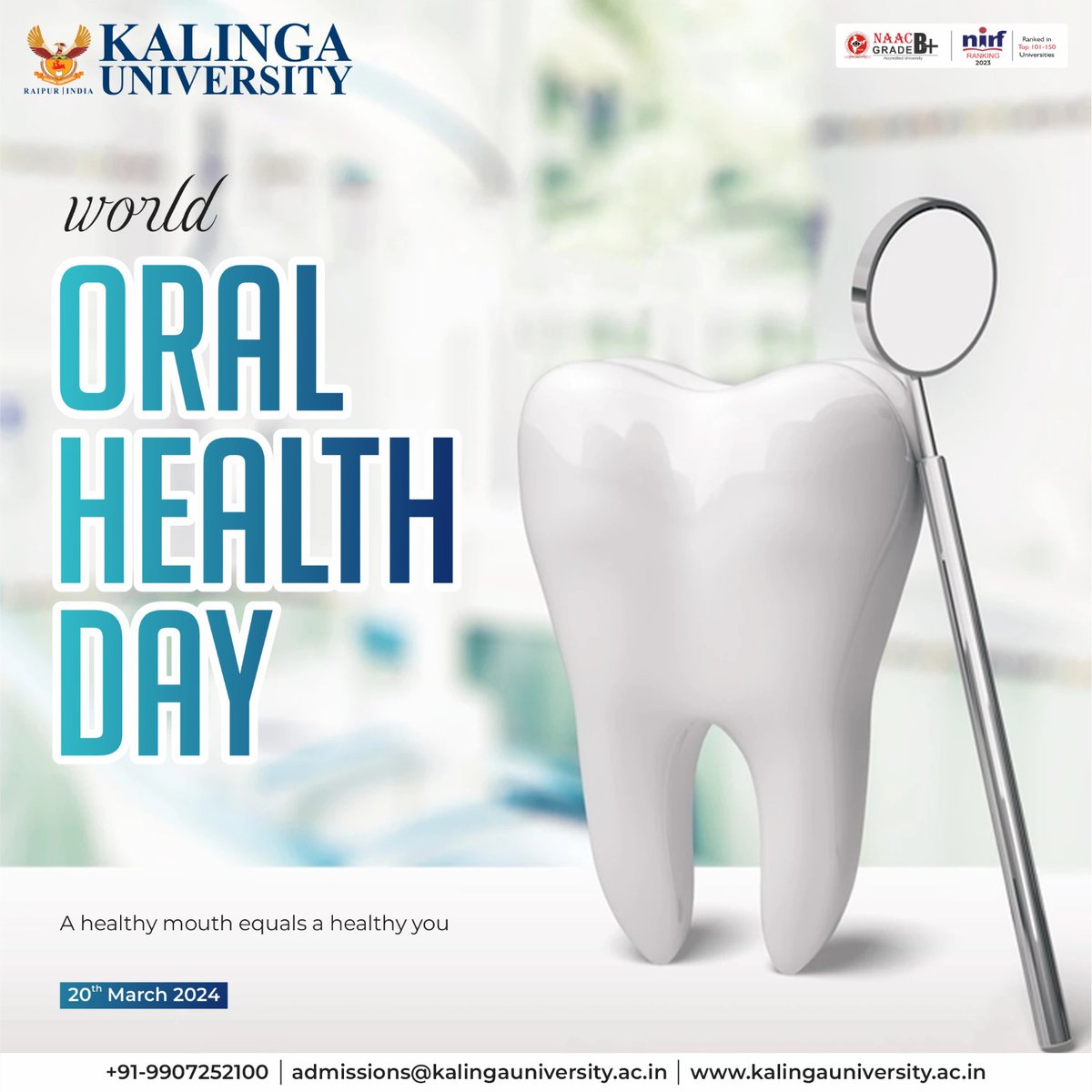 Smile bright and keep those pearly whites shining! Kalinga University celebrates World Oral Health Day with a reminder to prioritize your dental health. Happy #WorldOralHealthDay! #KalingaUniversity #admissionopen #oralhealth