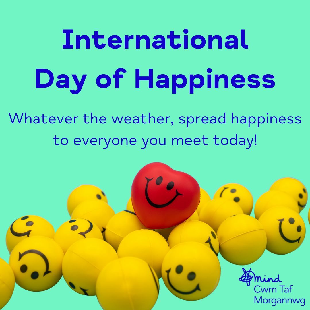 Today is #InternationalDayofHappiness 😊 We want people to be happy every day, but especially today! Why not brighten up someone's day with a compliment, a classic dad joke, box of chocolates or even a simple 'Good Morning'. Not a good day? Call Chat To Me - 01685 707480 (Opt1)