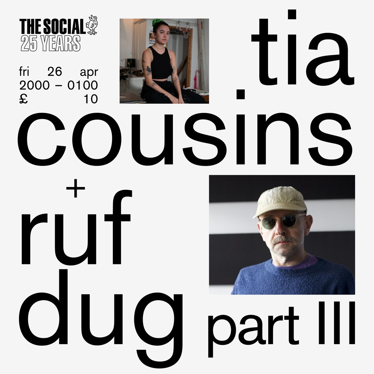Morning all, going to do a Social club round up here . . starting with a special announcement. Tia Cousins & @RufDug are back at the basement controls (26 April) all night for Part III of their legendary B2B sessions. + babyschön and Zoe Pea upstairs too! ra.co/events/1884024