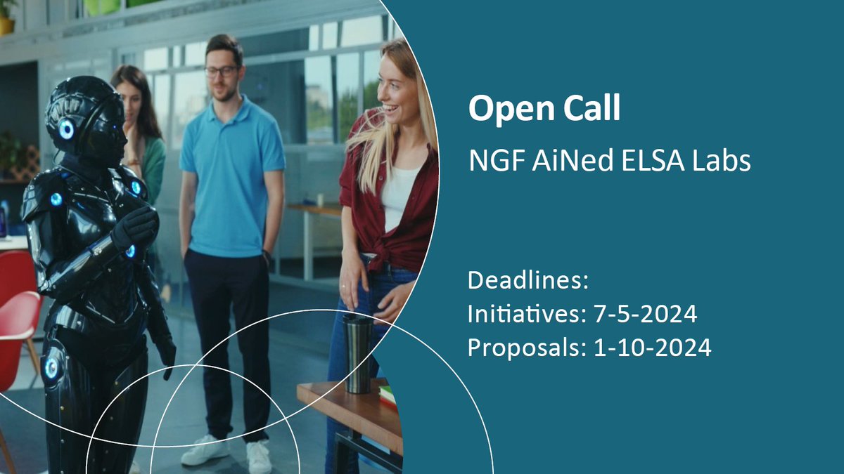 The call ‘NGF AiNed ELSA Labs’ is now open. The aim of the call is to generate knowledge and insights that contribute to methods, techniques and tools for the application of human-centred AI. The call has a budget of approximately 6.8 million euros. nwo.nl/onderzoeksprog…