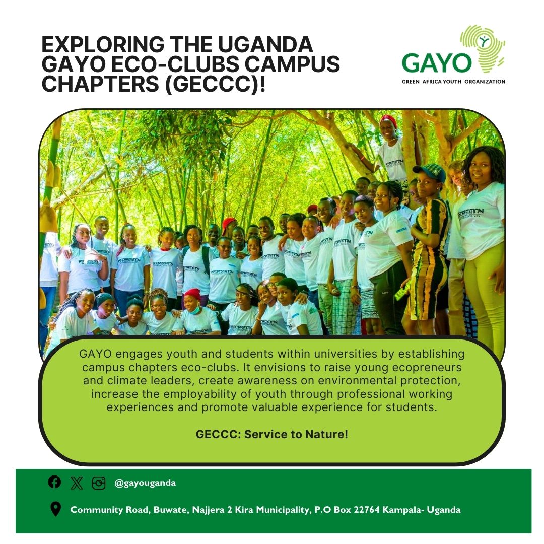 GAYO Uganda empowering the youth through Eco-Clubs Campus Chapters! The Youth are a powerful force for change in shaping environmental policy and securing a sustainable future. Join us in taking green action. Let's sow the seeds for a brighter, greener future #YouthEmpowerment