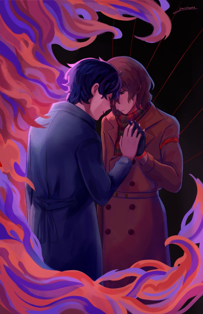 [P5] “Fated Goodbye” Here’s my piece for @rivalszine ! Thank you so much for having me! #shuake #akeshu #主明 #persona5