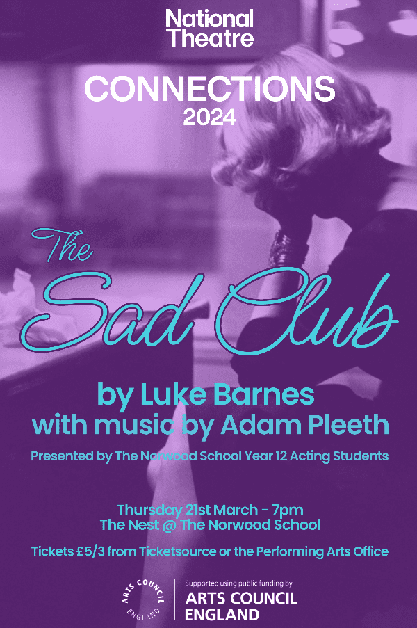Our wonderful Year 12 Acting students, along with our Year 10 Drama Bursary, will be preparing for the opening night of 'The Sad Club,' our school's entry to the National Theatre competition 'Connections.' Good luck to everyone involved!