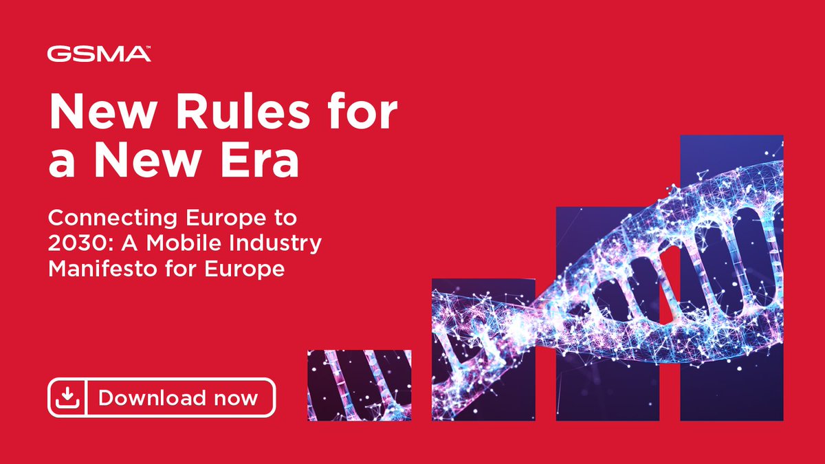 GSMAEurope's tweet photo. It's here! 📣

European mobile operators and @GSMA unveil a pioneering manifesto for Europe’s digital future.

The manifesto calls on EU policymakers to embrace a new digital infrastructure framework that fosters investment 📊, innovation 🦾, and a harmonized digital market. 
Recommendations include addressing the telecom market’s fragmentation, implementing more pro-investment #spectrum policy, closing regulatory gaps between different digital service providers, and updating historically based rules to reflect current realities.

New rules for a new era 👉 https://t.co/WBPsAek2av