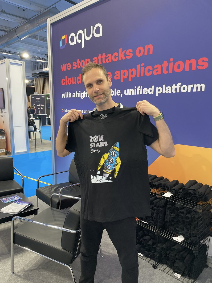 We have special edition tshirts celebrating @AquaTrivy success 🤩 if you're a Trivy contributor or adopter you are part of this success! so come get yours this evening at the @AquaSecTeam booth (J15)