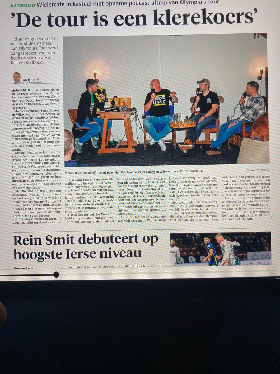 Een podcast over wielrennen, Arriere de la Course! (@overwielrennen) on Twitter photo Leuk stuk in de krant van vandaag!
<a href="/MichielBeemster/">Michiel Beemster</a> <a href="/nl_peterkoning/">Peter Koning - Koersprêt</a> <a href="/Wilco84/">Wilco Kenter</a> Leuk stuk in de krant van vandaag!
<a href="/MichielBeemster/">Michiel Beemster</a> <a href="/nl_peterkoning/">Peter Koning - Koersprêt</a> <a href="/Wilco84/">Wilco Kenter</a>