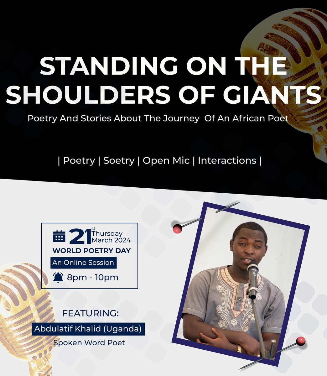 'When the world is silent, even one voice becomes powerful' - Malala Yousafai Abdullatif Khalid Eberhard also called The Sacred Poet from Uganda will be sharing with us his penned poetry and his trekked journey as an African Poet tomorrow (Thursday) on this online session.