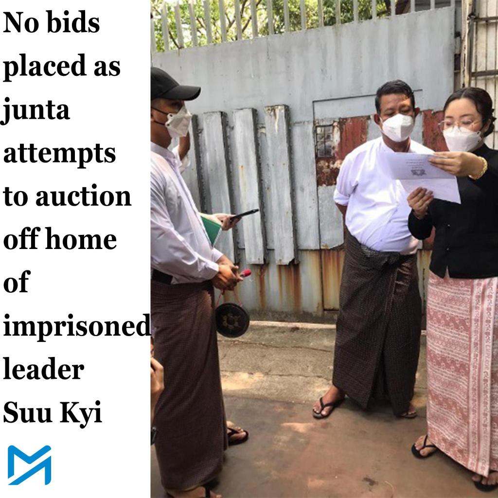 A military-controlled court had previously set the starting bid on the property, where Aung San Suu Kyi served several years under house arrest, at US$90 million