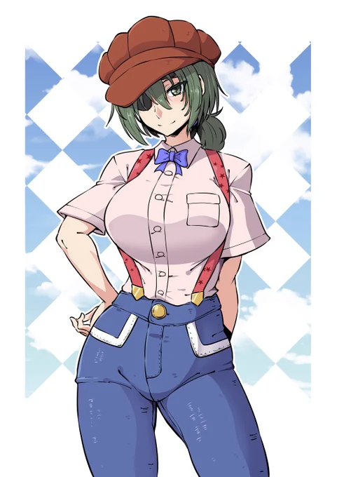 私服キッソ巷で見かけた気になる塗り方を真似てみました線画太めであえて線に色乗せず、黒ベタありのカラーなんけど、個人的にはかなり好き 