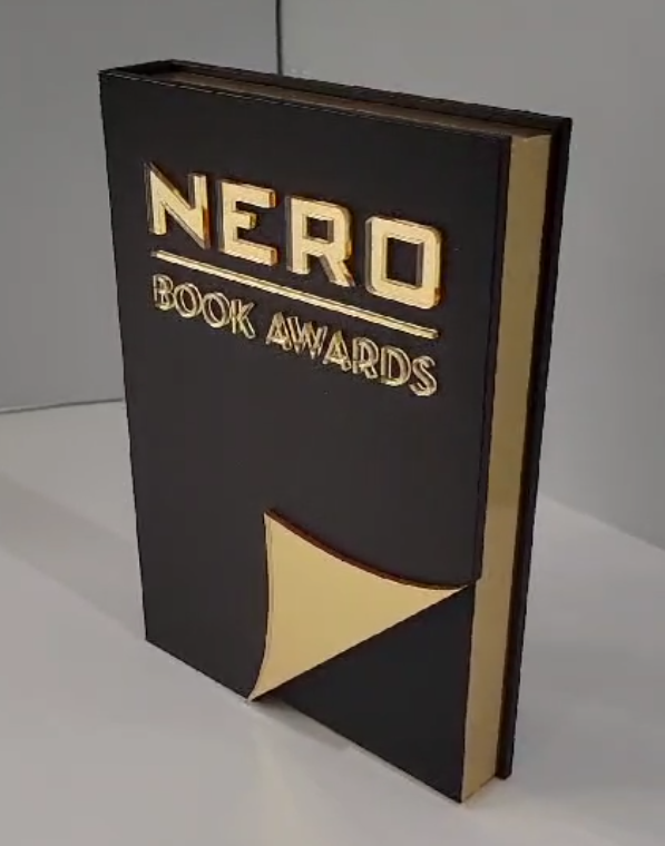 graphicatweet's tweet image. Well done to Paul Murray, winner of the Caffe Nero book award at the National Book Prizes hosted at The Outernet, London. 
We were tasked with designing and fabricating the Nero trophy from acrylic, wood and gold foil printed leather that we book bound.
#paulmurray
#caffenero