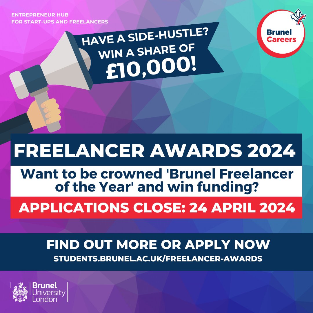 Brunel_Hub's tweet photo. The Freelancer Awards are back 🤩 

Are you currently working as a freelancer or have a freelance side hustle? Then we want to celebrate you! 

→Applications close: 24 April
→Find out more here: https://t.co/QNtnlHSslm https://t.co/gyNUVQav2O