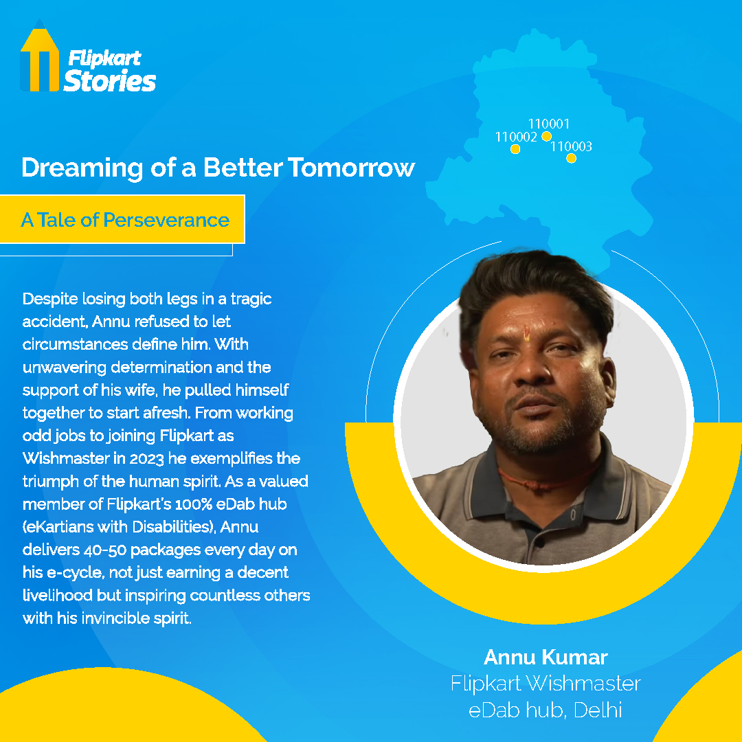 Wishmasters, like Annu Kumar, inspire with their determination and unwavering spirit. Despite obstacles, he believes in shaping a better life for himself and his family. Through eDab hubs, @Flipkart provides employment and equal opportunities for individuals with disabilities,…