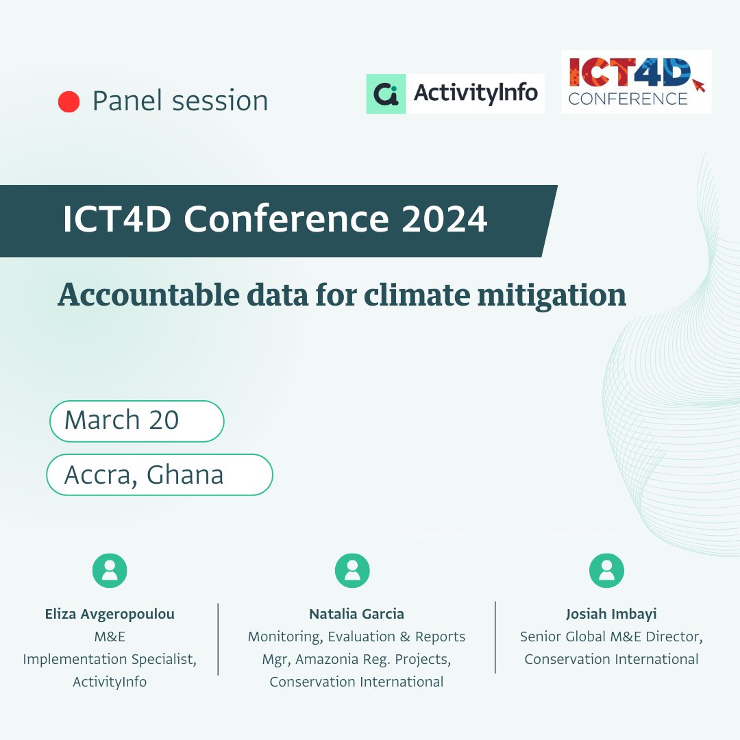 Excited for Day 2 of ICT4D Conference 2024! Join us at 03:30 PM (Africa/Accra) for a panel discussion where we will look into transformative information approaches and MEAL systems for climate action! 

#ICT4D2024 #ICT4D #DigitalDevelopment