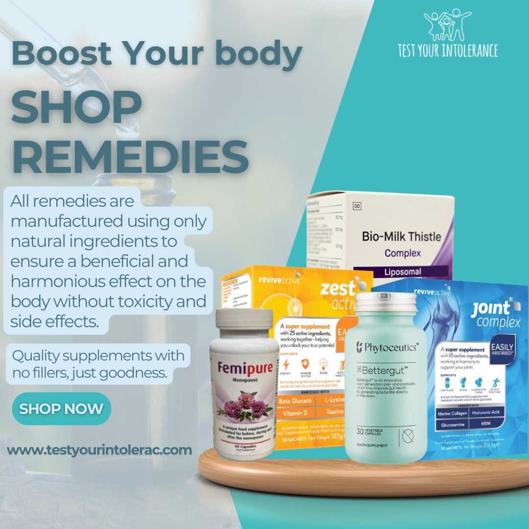 Unlock the natural power of wellness with our curated collection of remedies, conveniently available online! 🌿

Our range is crafted to support your holistic health journey, including
testyourintolerance.com/product-catego…

#TestYourIntolerance #Supplements