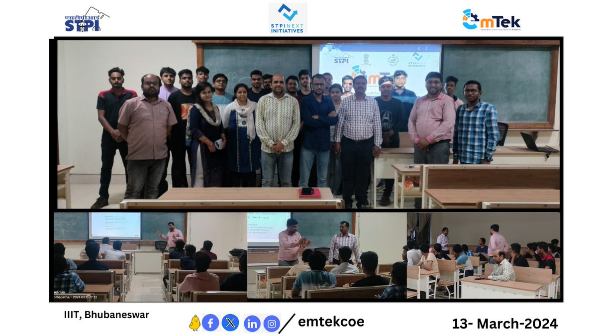 @emtekcoe conducted an outreach event for the #callforproposal2 and @industry4.0 at @IIIT_Bh , Bhubaneswar. Detailed information & benefits on @stpiindia , @stpinext were shared & #Startups #students #academicians were encouraged to participate. @arvindtw #EmergingTech