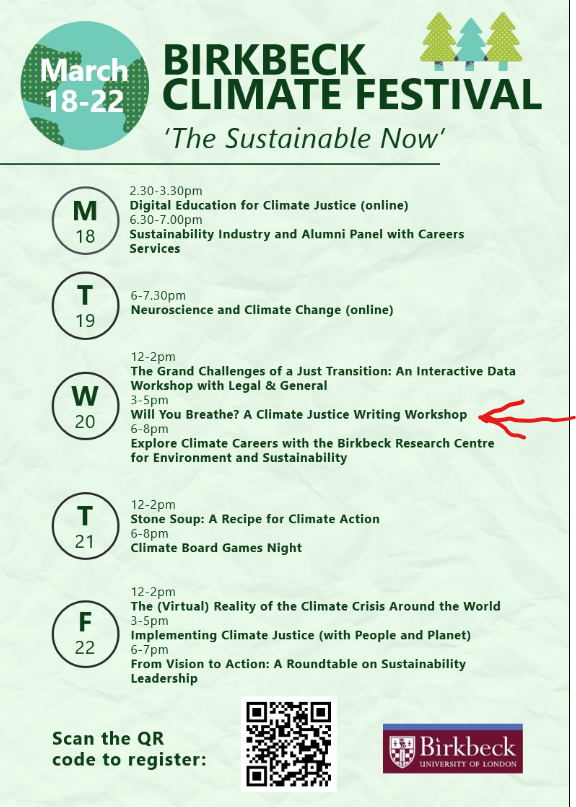 In central London today &  interested in Climate Justice and journalism? - Come to @steindorothyd and my Climate Justice Writing Workshop today - it's part of the #BirkbeckClimateFestival running this week (bbk.ac.uk/news/learn-to-…)!
Book your place here: bbk.ac.uk/events/remote_…