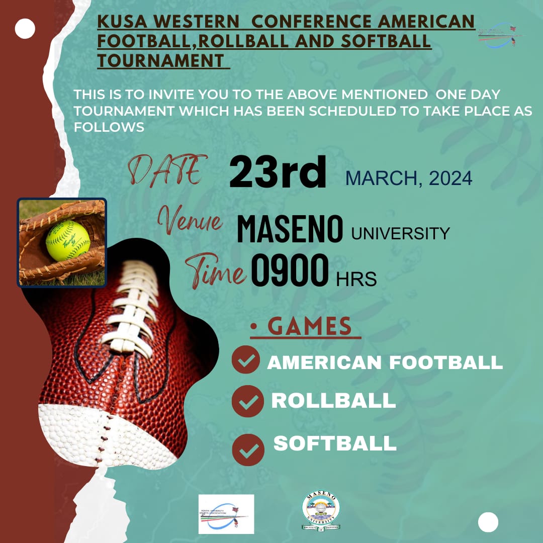 MasenoUniSports's tweet photo. Maseno University is the place to be this Saturday as we bring you the excitement of American Football, Rollball and Softball tournament ๐โพ๏ธ๐ Get ready to witness the ultimate clash at the KUSA Western Conference. #KUSAWesternConference #MasenoSports https://t.co/3idmh0KJj0
