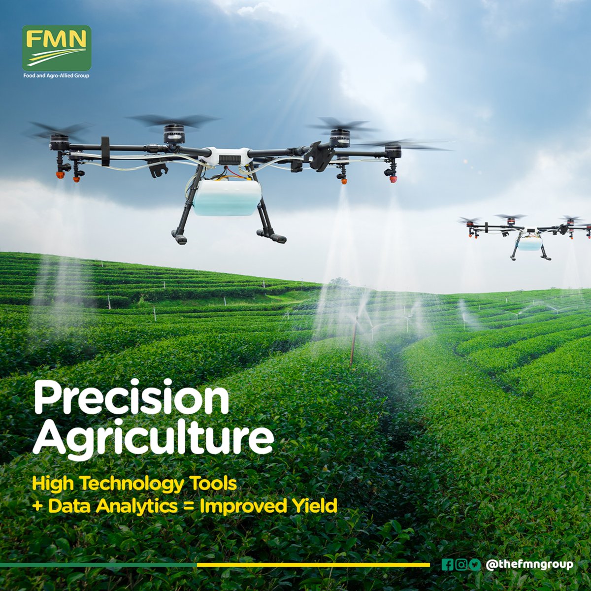theFMNGroup's tweet image. Precision Agriculture is a modern method that helps farmers cut down their labour time, plan their activities, and manage fertilizer distribution.

The aim is to ensure you get your favorite foods all year round.

#HighTechTools #Technology #SustainableFarming