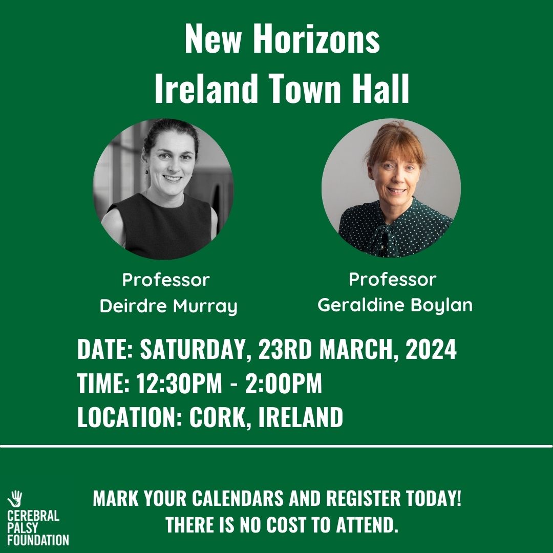 Still time to register for the 3rd Cerebral Palsy Foundation Irish Townhall Featuring @in4Kids_ie lead Prof. Geraldine Boylan, and Prof. Deirdre Murray, Chair in Early Brain Injury and Cerebral Palsy. 📆 Sat 23rd March 2024 ⏲ 12.30-2pm 📌 @HayfieldManor lnkd.in/eYSadVvq