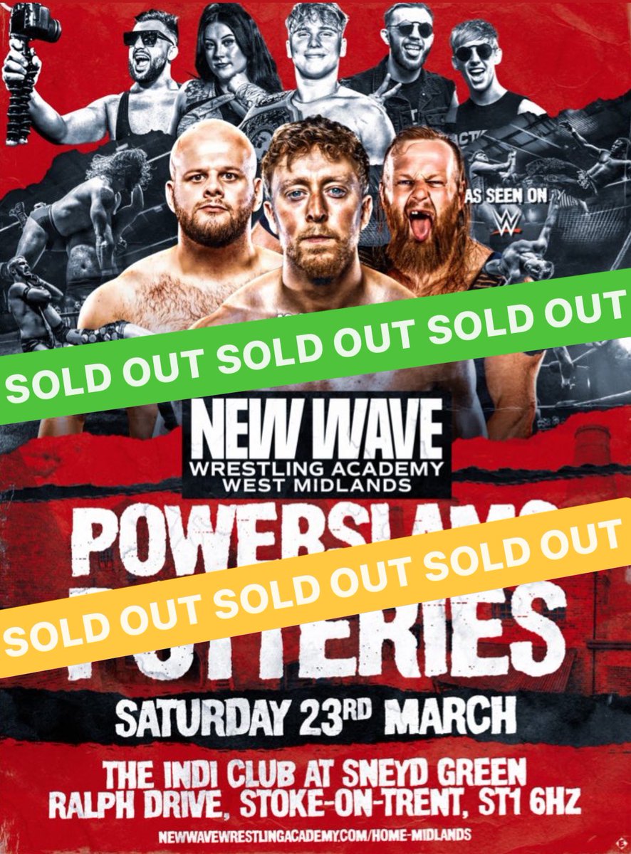 ‼️ WE ARE S0LD 0UT ‼️ We can announce our debut show this Saturdays POWERSLAMS IN THE POTTERIES show is S0LD 0UT! Big thank you to everyone who has bought a t1cket, your support means a lot . Excited to show you all what we are cooking here at NEW WAVE WEST MIDLANDS!