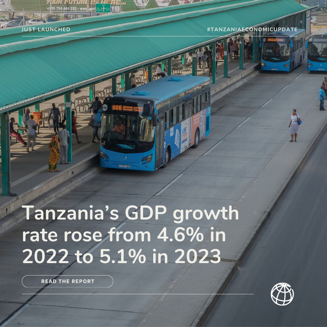 JUST IN: #Tanzania’s GDP growth rate rose from 4.6 percent in 2022 to 5.1 percent in 2023 despite intensifying effects of #climatechange.

Discover more insights on the nation’s economy in the new #TanzaniaEconomicUpdate.
wrld.bg/yyC350QWsaj