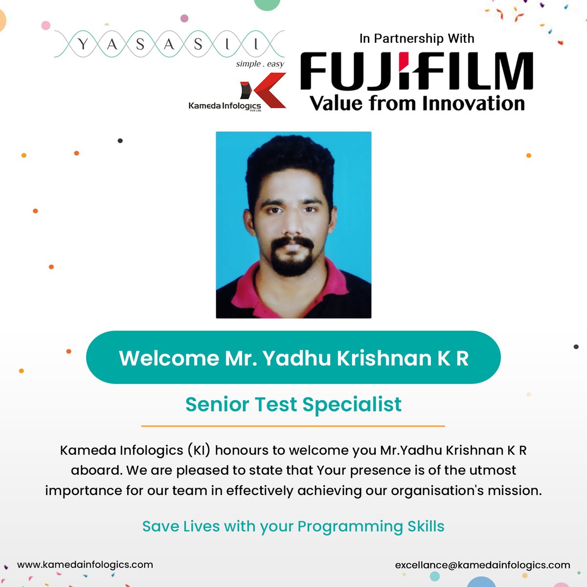 Welcome to the Kameda Family! 🌟 We are thrilled to introduce our newest team members who have joined us on this exciting journey. 👋 Join us in extending a warm welcome to Mr. Yadhu Krishnan K R!🎉 #newhire #welcomeaboard #teamworkmakesthedreamwork