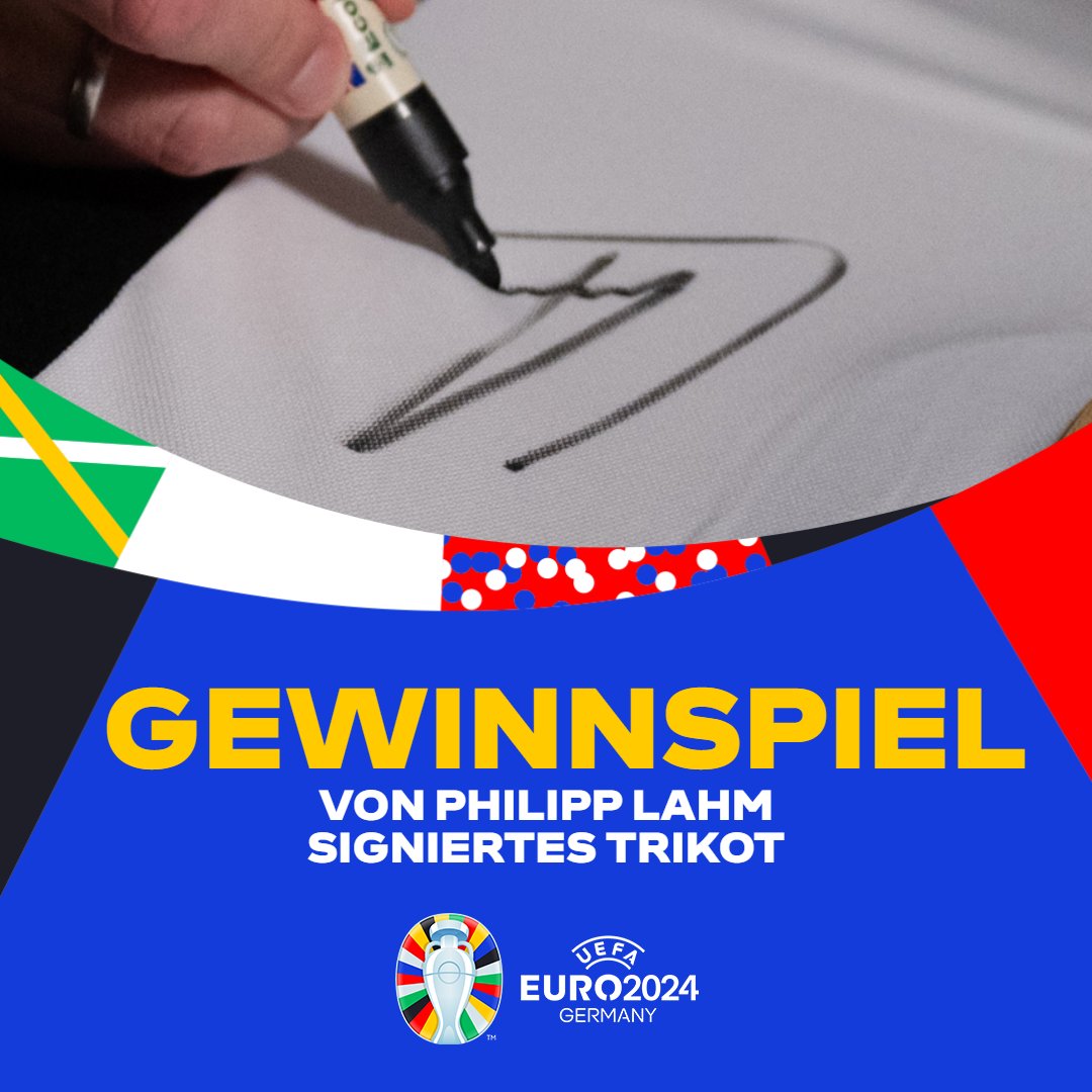 EURO2024DE's tweet image. +++ GEWINNSPIEL +++

🎁 Wir verlosen ein von #EURO2024 Turnierdirektor @philipplahm signiertes #DFBTeam-Trikot 👕✍

Um teilzunehmen: 
👉 Reposte den Beitrag 🔁
👉 Folge @EURO2024DE ✅

Das Gewinnspiel zum #DFBTrikot endet Mittwoch (27.03.24) um 23:59 Uhr MEZ.…