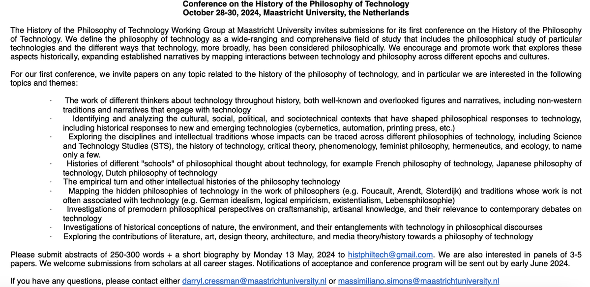 Looks really interesting! Conference on the History of the Philosophy of Technology, Maastricht University